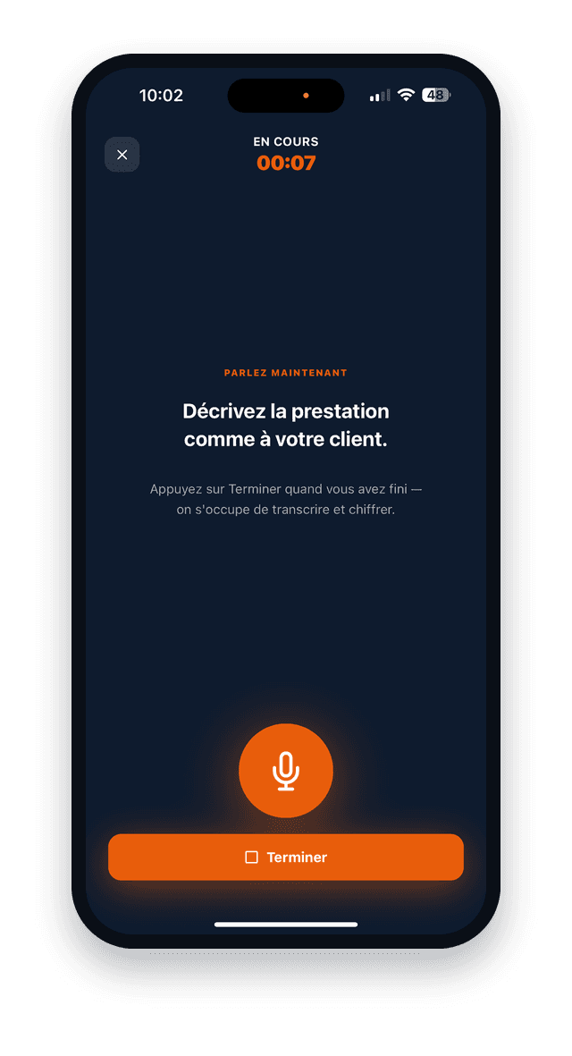 Dictée vocale du devis